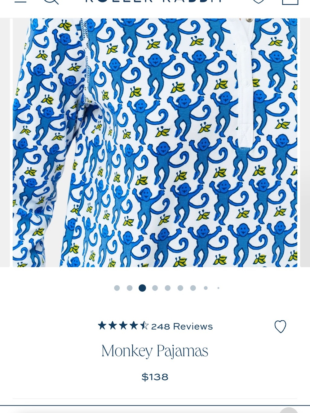 Roller Rabbit Blue & Cream Monkey Print Pajama Set - Picture 7 of 10